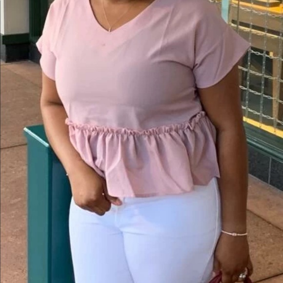 Flounce V-Neck Peplum Top in Pink - Picture 3 of 5